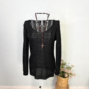 Stunning black vintage euro 90s y2k sequin crochet knit black sweater